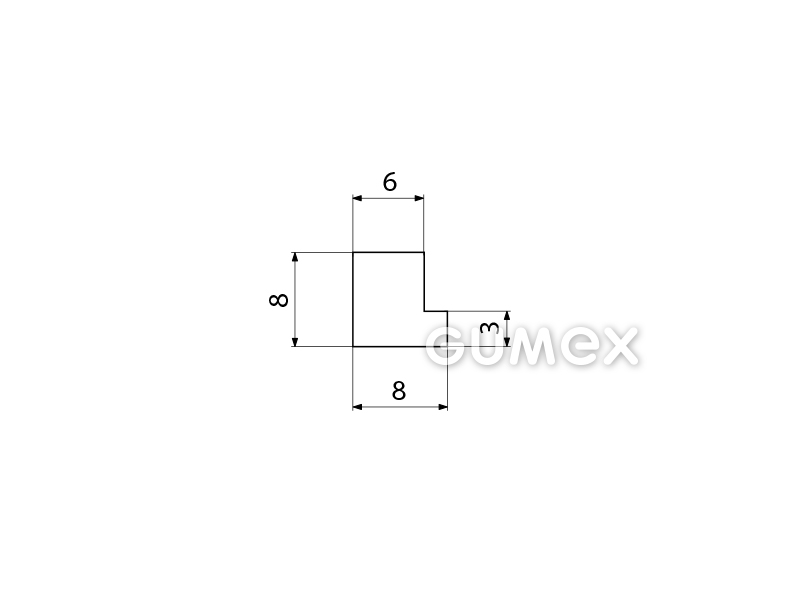 "L" Silikonprofil, 8x8/3mm, 60°ShA, -60°C/+180°C, transparent, 